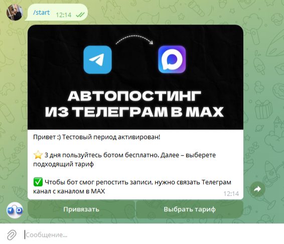 Скриншот 1: Репостер из Telegram в Max